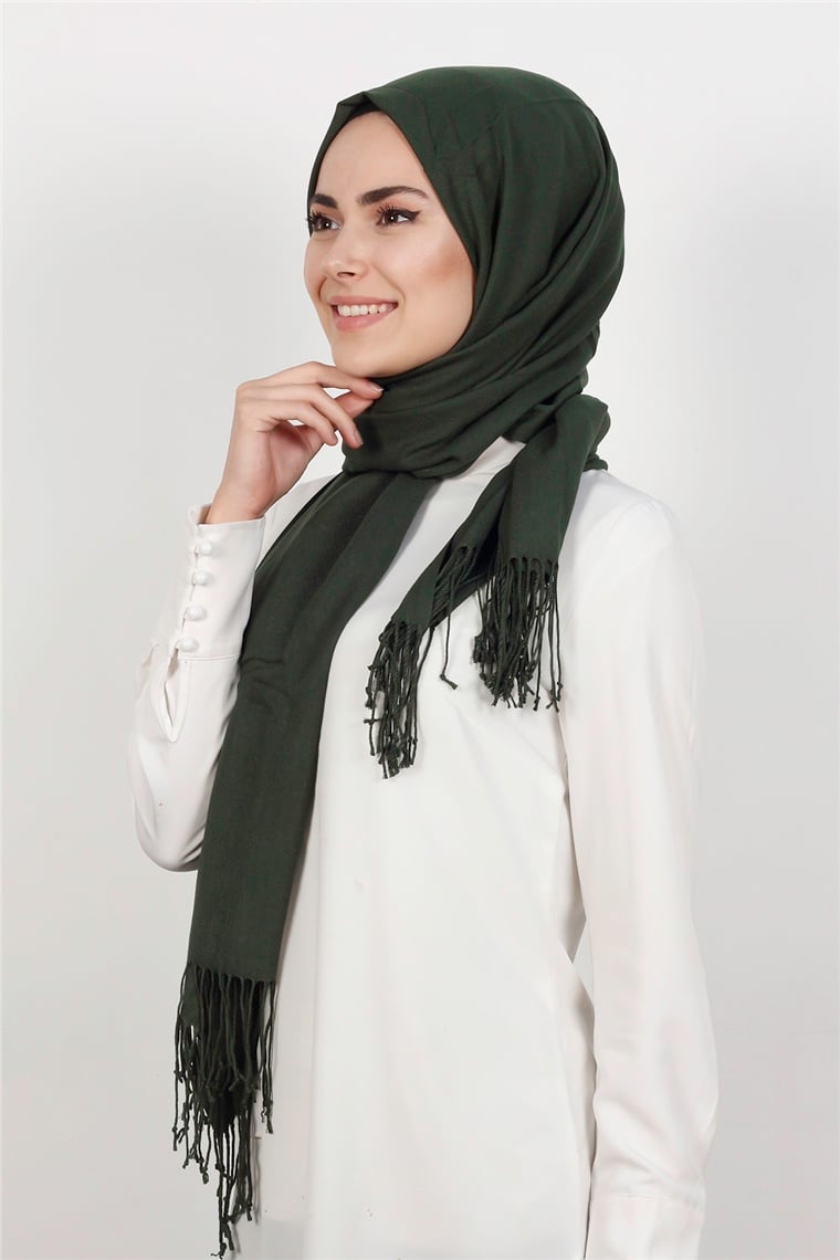 Kalın Paşmina Şal 520-0001-35 Asker Yeşili