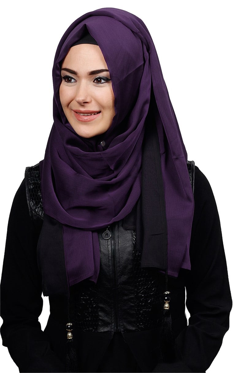 Püsküllü İki Renk Tesettür Şal 1220-18