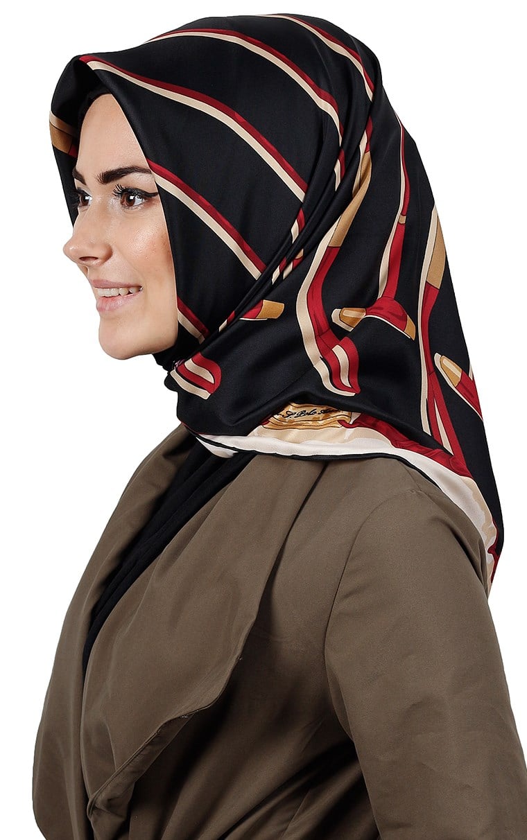 102-0007-10 U.S POLO ASSN EŞARP SİYAH KIRMIZI