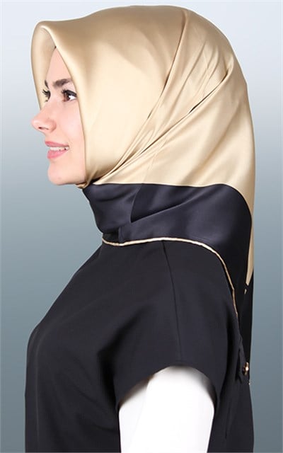 1500-002-10 ARMANDA DÜZ İPEK EŞARP GOLD SİYAH
