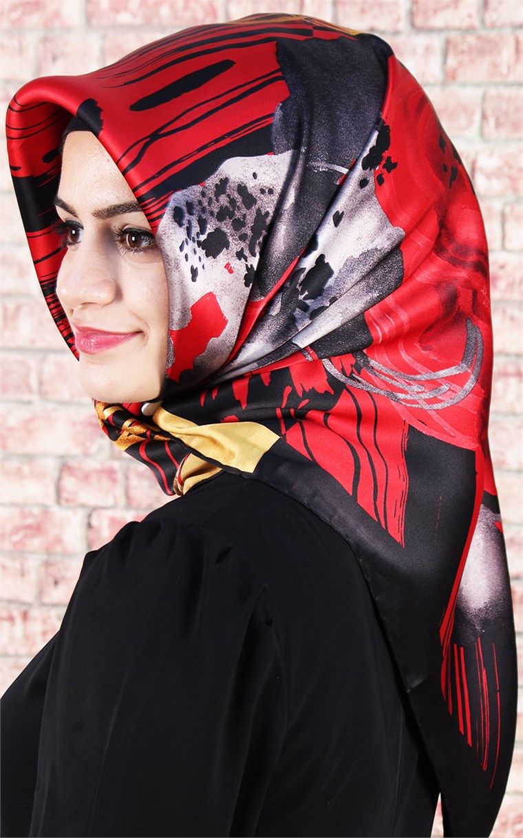 5738-16 ARMİNE İPEK SİYAH KIRMIZI
