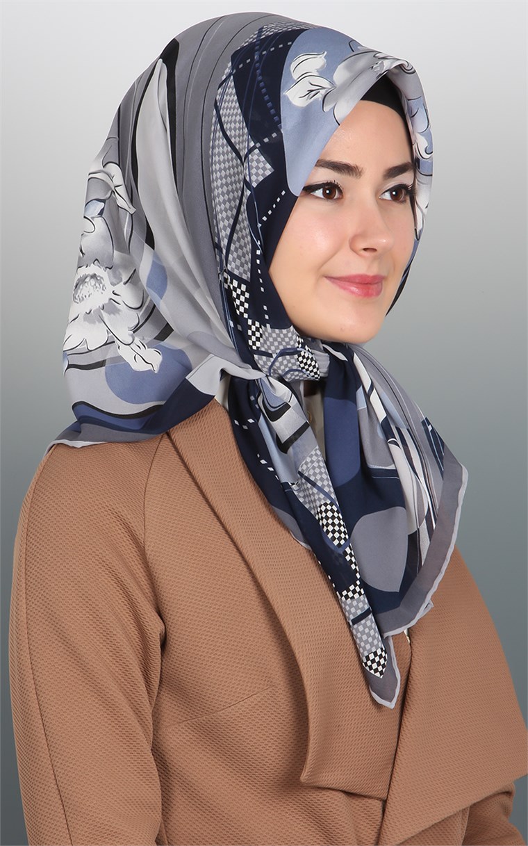 Piramit Krep Eşarp 116-0003-04 Gri