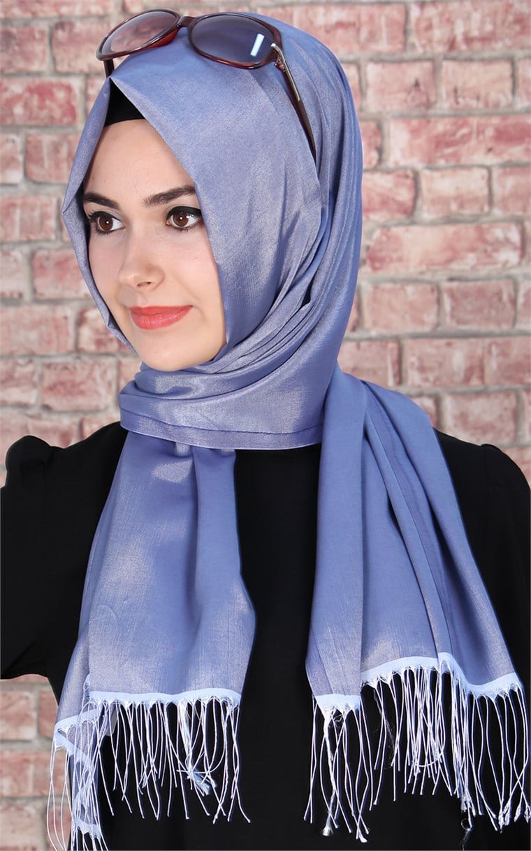 500-0001-17 ÇİFT YÖNLÜ İPEKSİ ŞAL KOT MAVİ