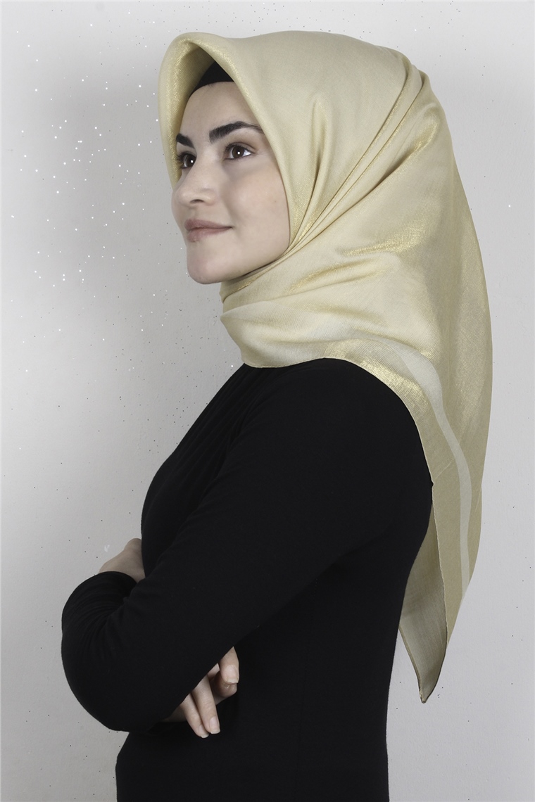 Abiye Bordürlü Eşarp 6002-29 Açık Gold