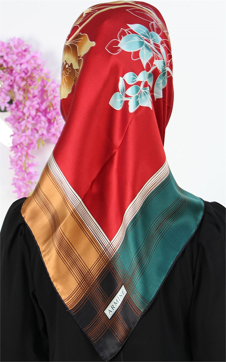 3731-15  ARMİNE İPEK YEŞİL KIRMIZI