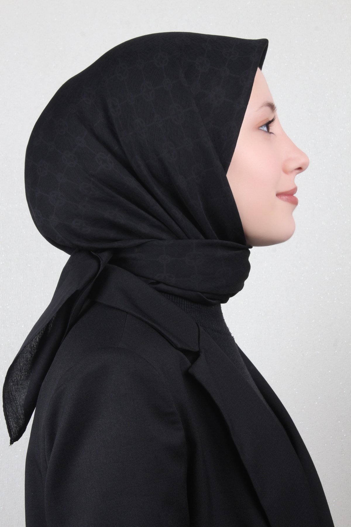 Aker Elegance Monogram Eşarp 4107-6 Siyah