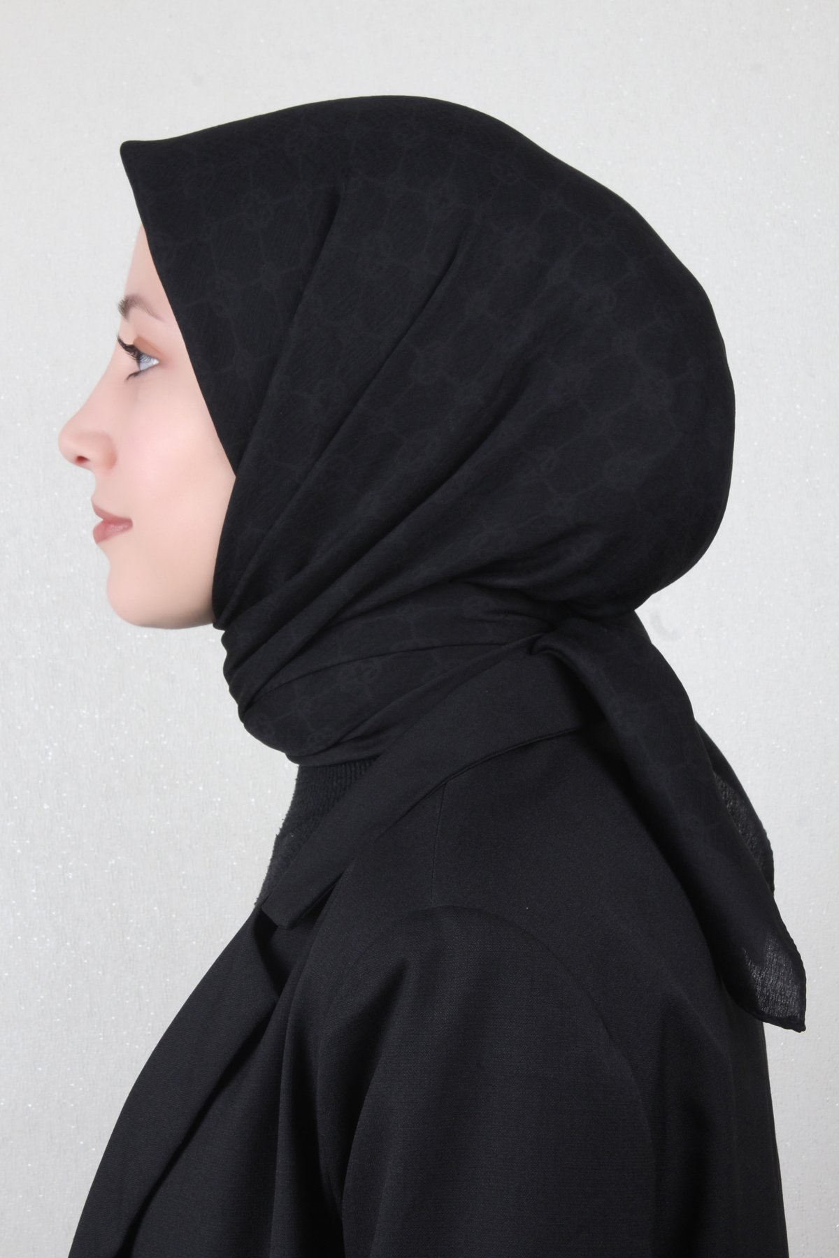 Aker Elegance Monogram Eşarp 4107-6 Siyah