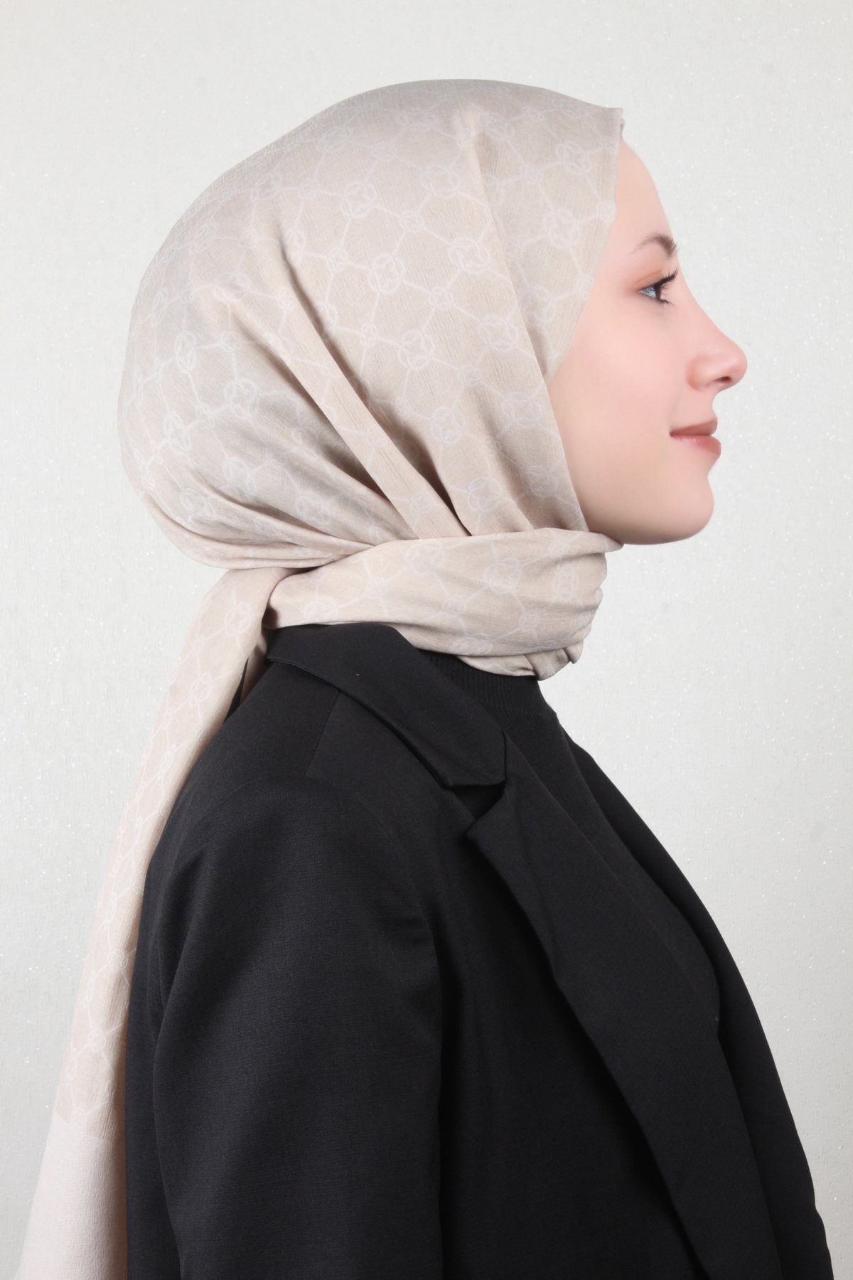 Aker Elegance Monogram Şal 4108-7 Kemik