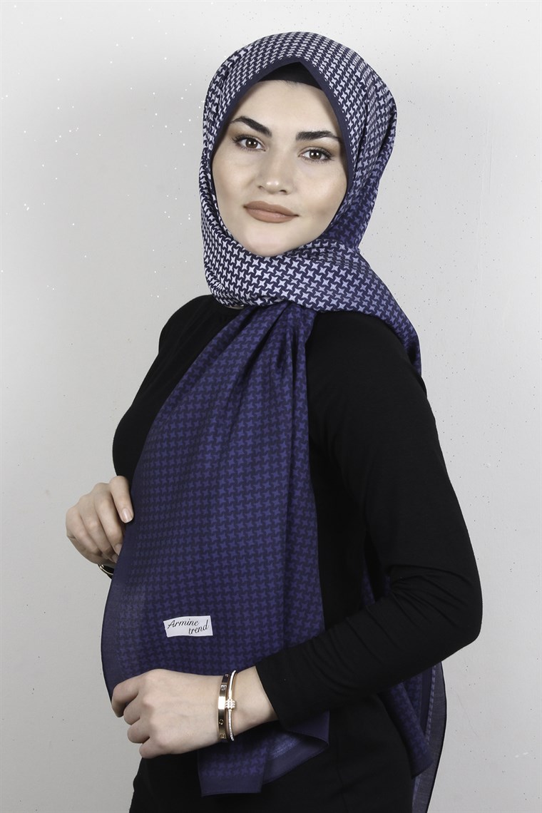 Armine Desenli Modal Şal 8684-1 Lacivert