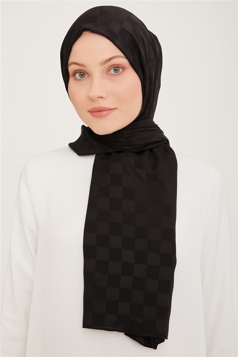 Armine Jakarlı Diamond Şal Dama 3096-12 Siyah