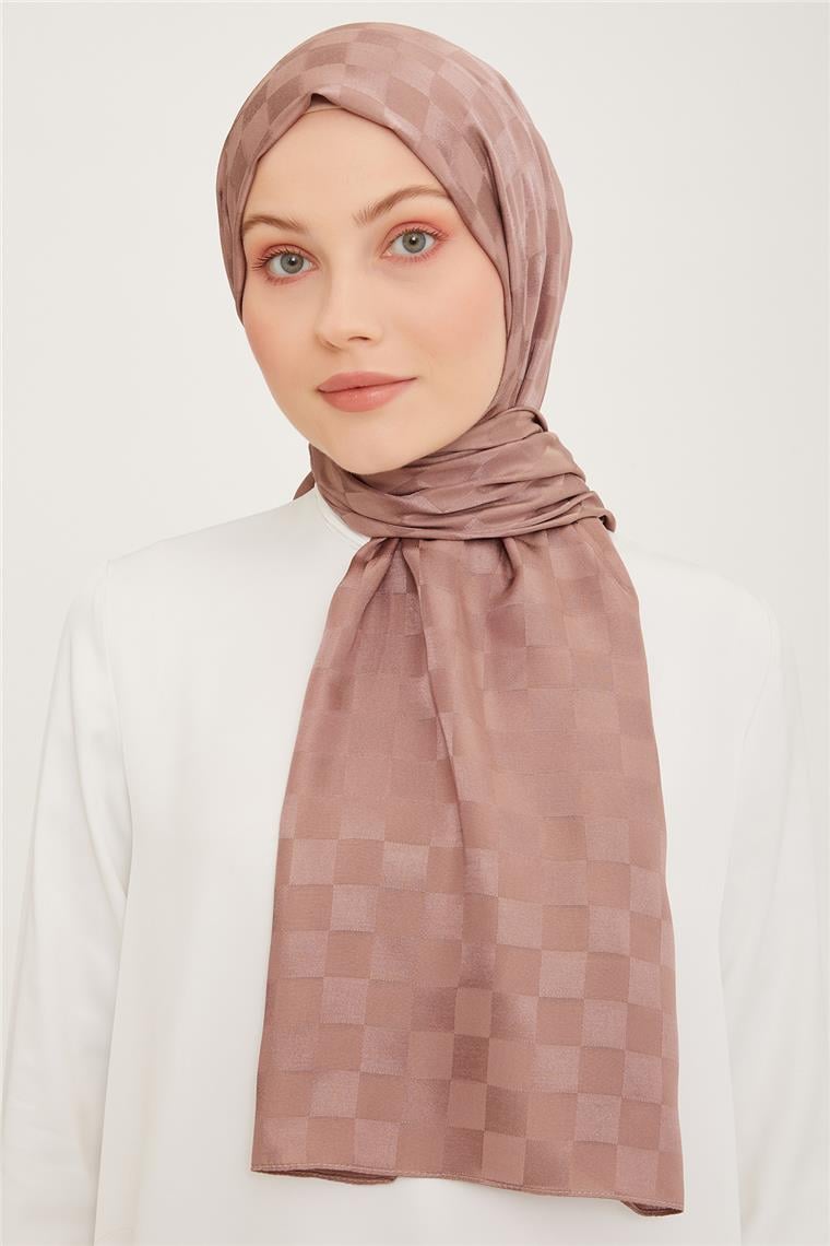 Armine Jakarlı Diamond Şal Dama 3096-15 Miskli Kahve