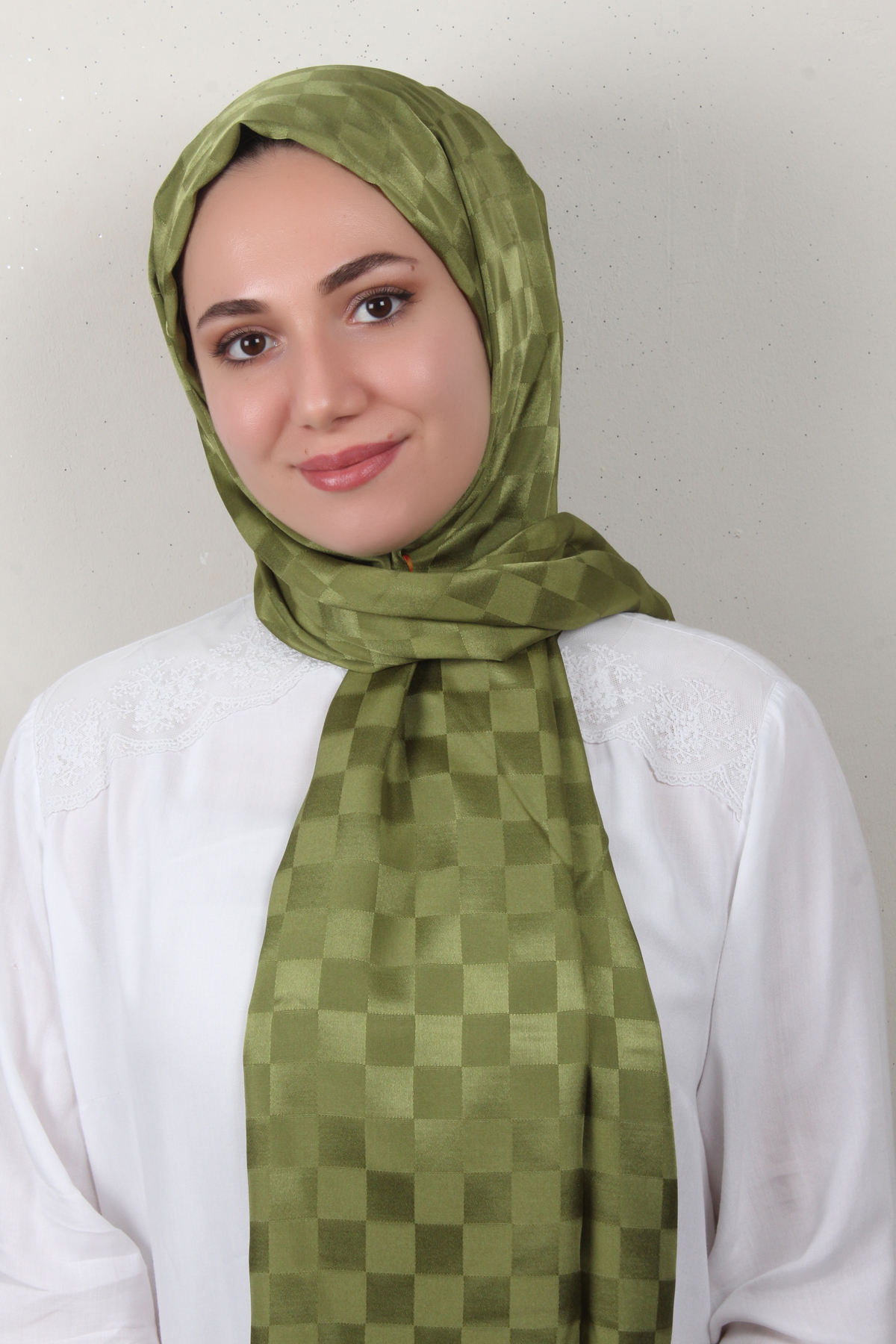 Armine Jakarlı Diamond Şal Dama 3096-22 Haki