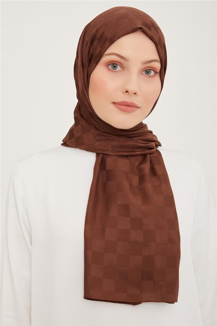 Armine Jakarlı Diamond Şal Dama 3096-5 Kahverengi