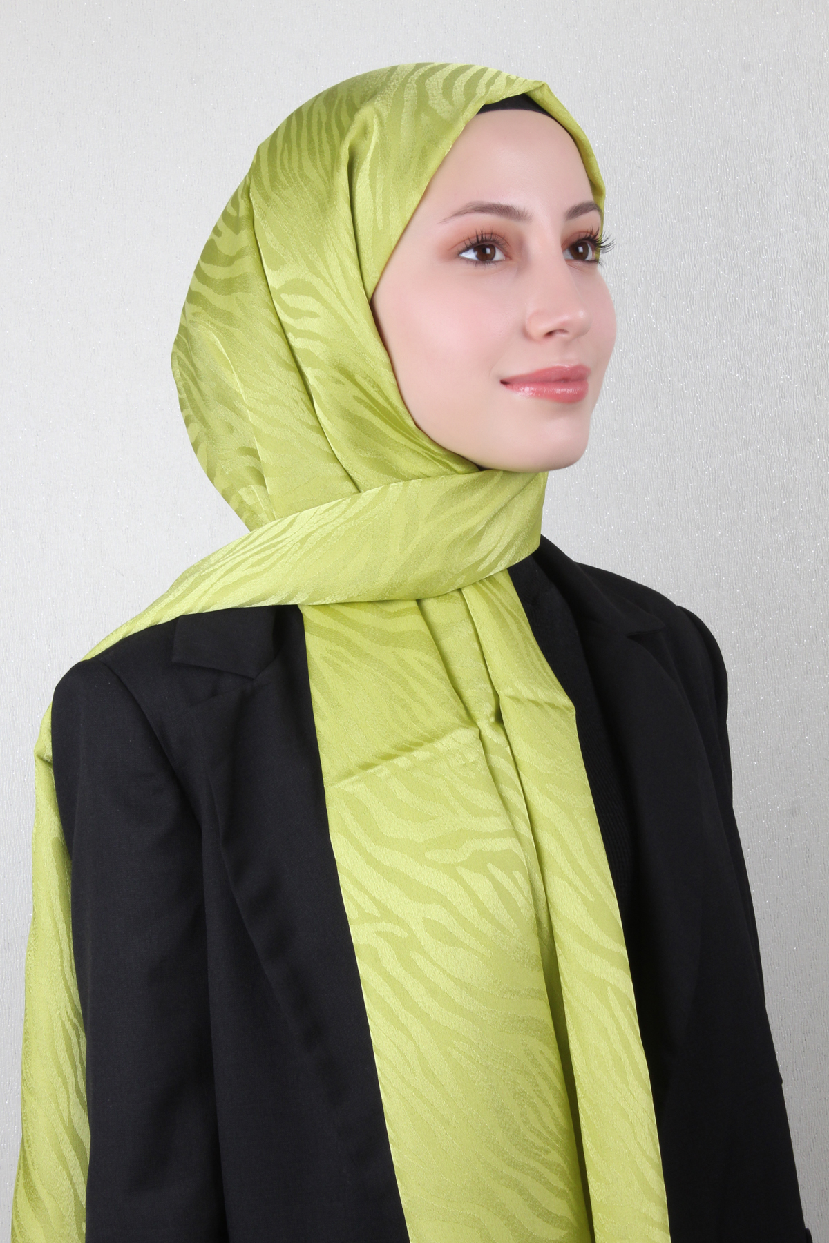 Armine Jakarlı Diamond Şal Zebra 3094-14 Yağ Yeşili