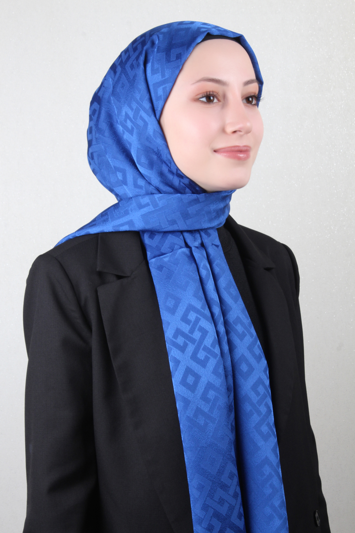 Armine Jakar İpeksi Şal 3110-6 Saks Mavisi