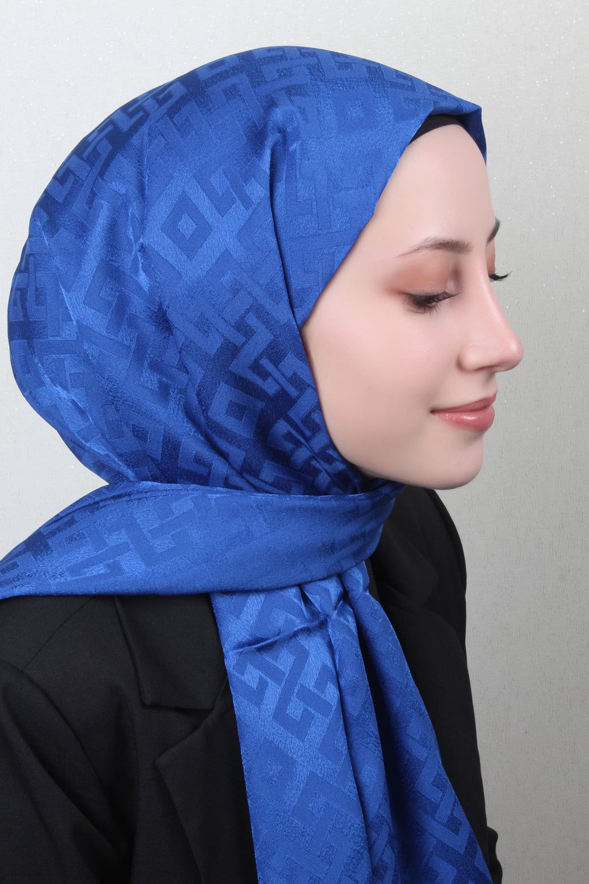 Armine Jakar İpeksi Şal 3110-6 Saks Mavisi