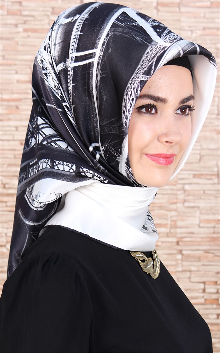 3872 -02 ARMİNE İPEK EŞARP SİYAH FÜME