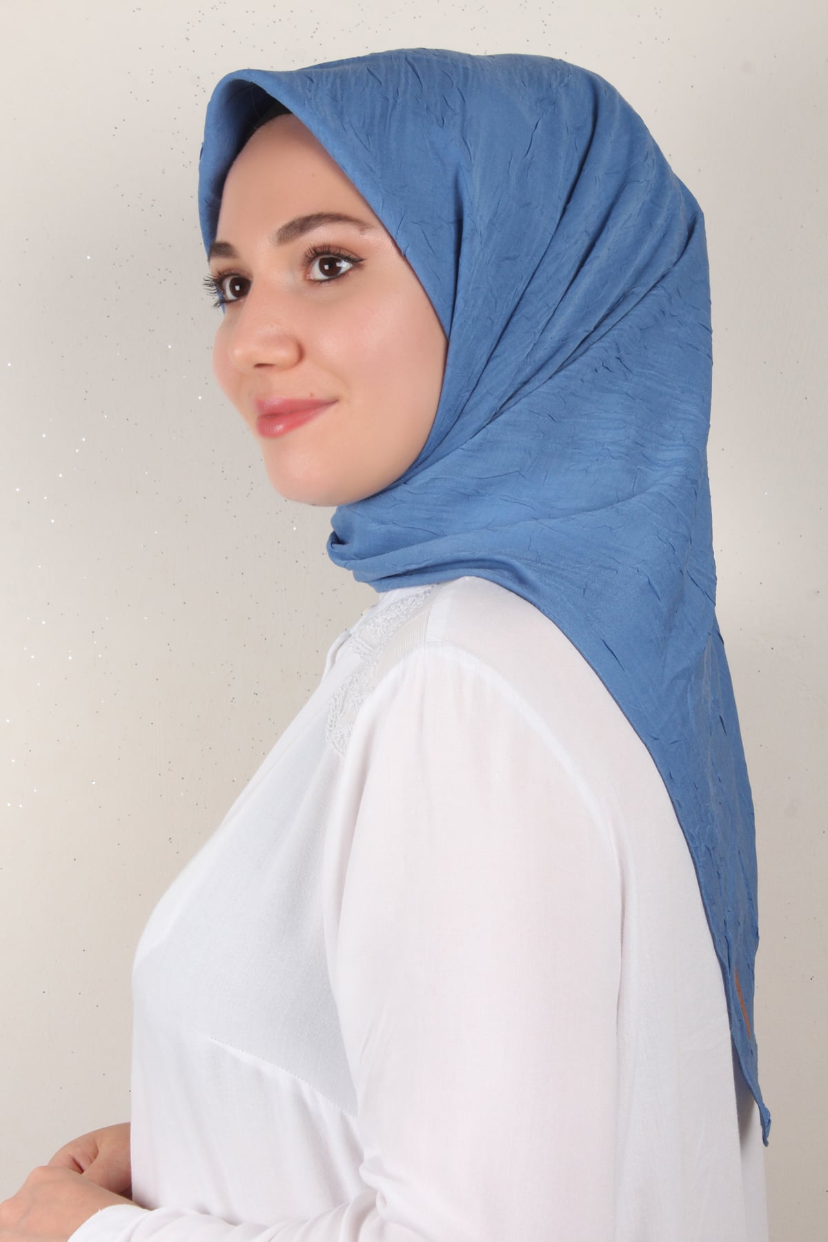 Bambu Kraşlı Eşarp 3081-58 Mavi