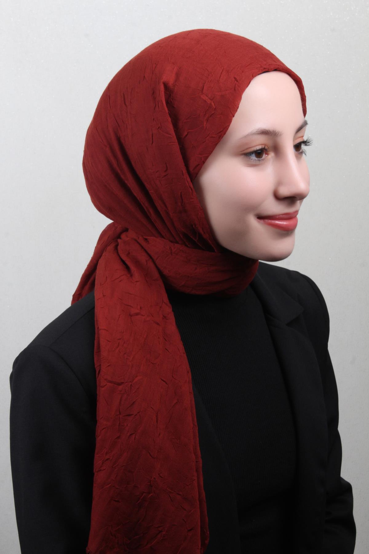 Bambu Kraşlı Şal 2724-115 Koyu Taba 