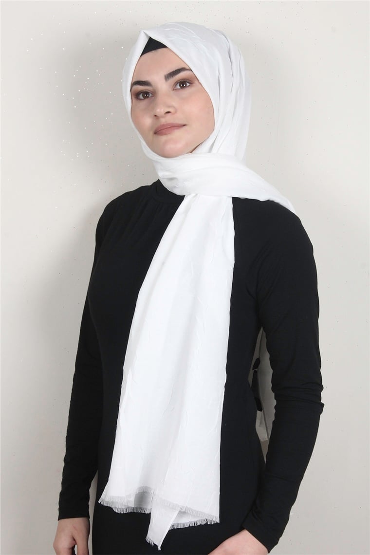 Bambu Kraşlı Şal 2724-24 Beyaz