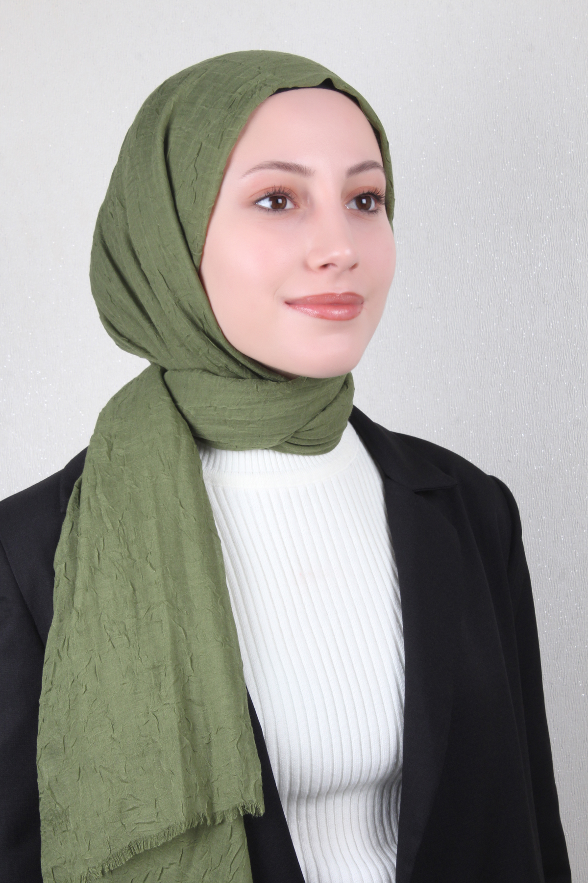 Bambu Kraşlı Şal 2724-44 Yağ Yeşili