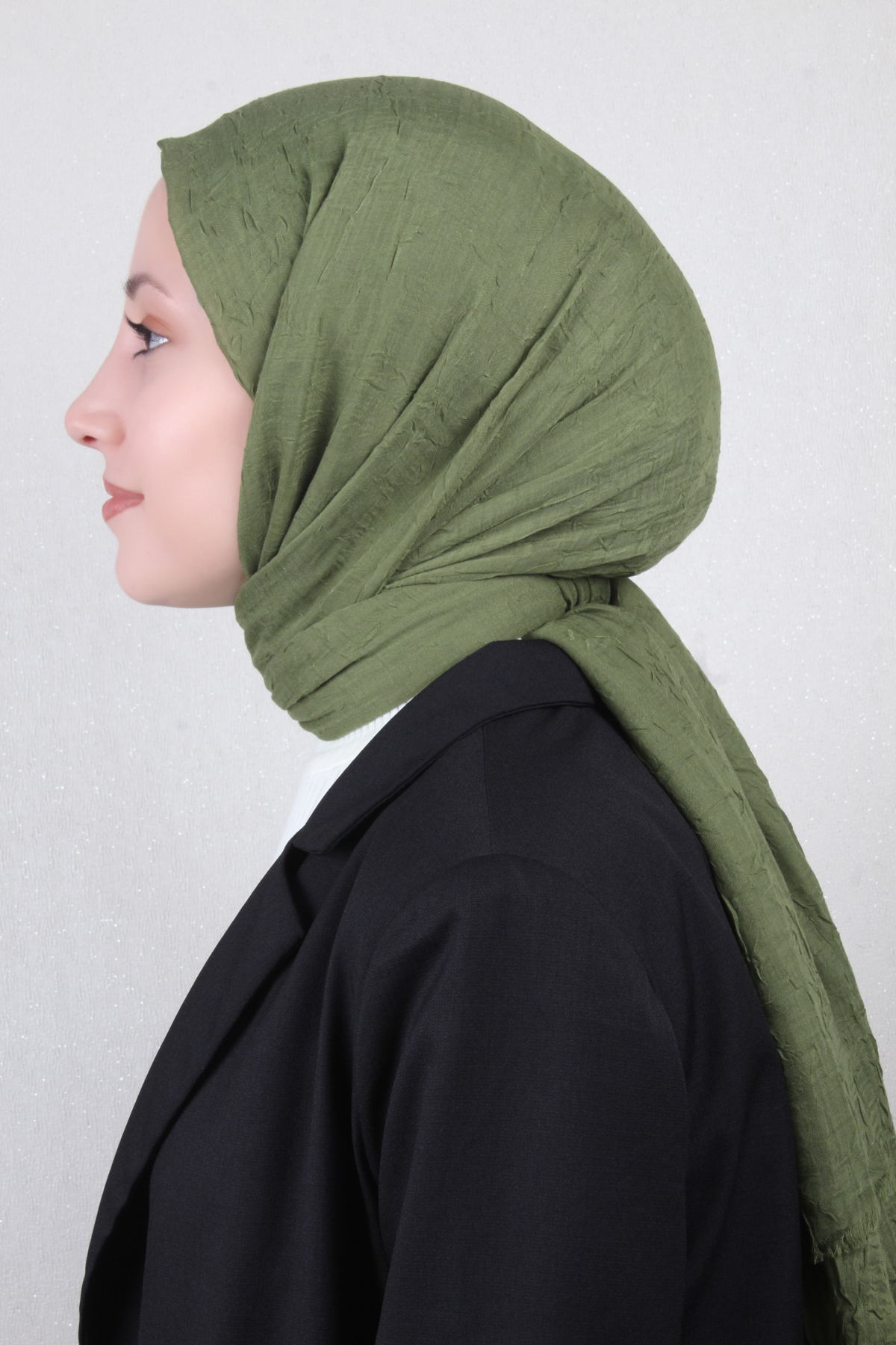 Bambu Kraşlı Şal 2724-44 Yağ Yeşili