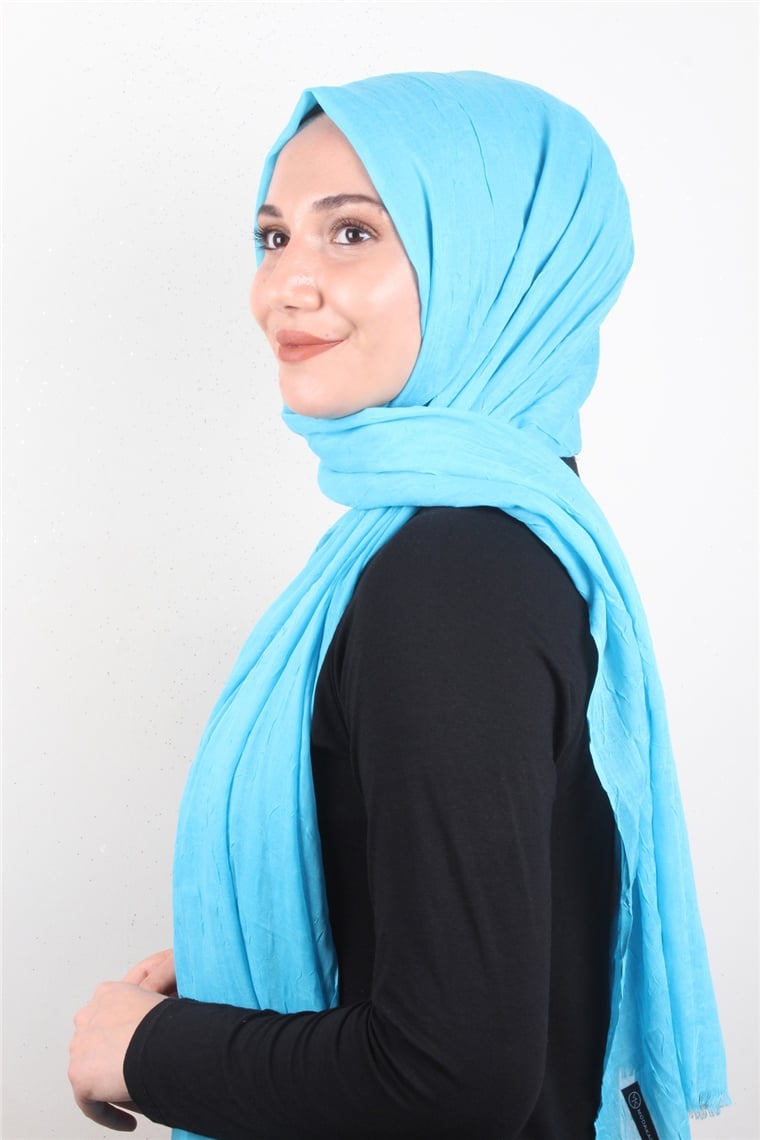 Bambu Kraşlı Şal 2724-69 Gök Mavi