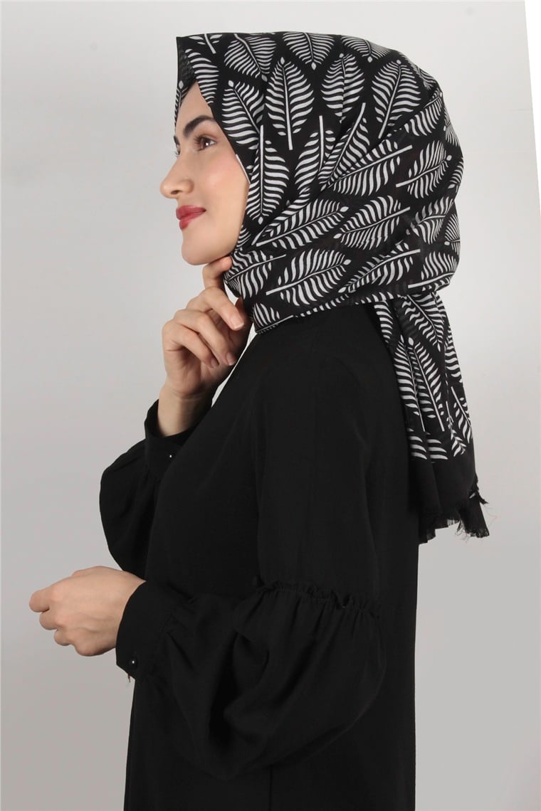 Coton Exculisive Şal 1947-1 Desenli Siyah-Beyaz