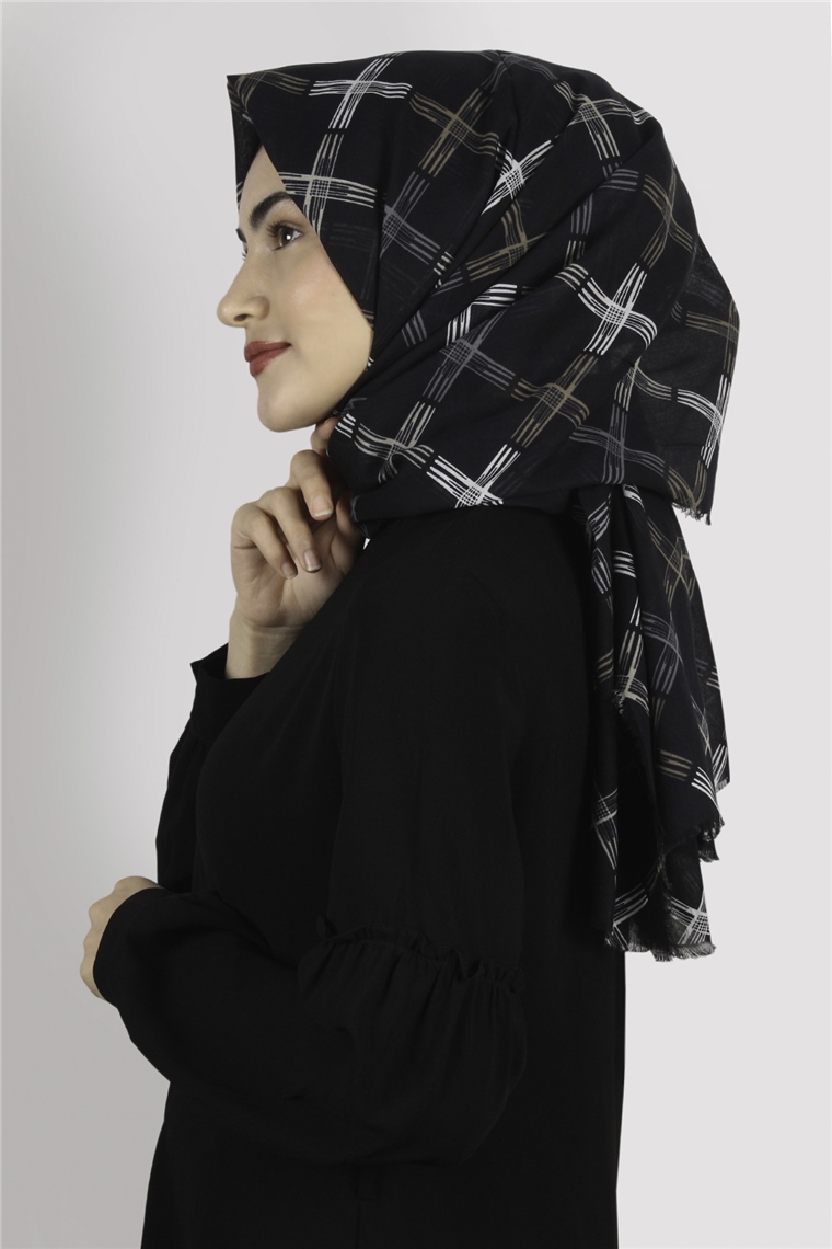 Coton Exculisive Şal 1947-10 Desenli Siyah