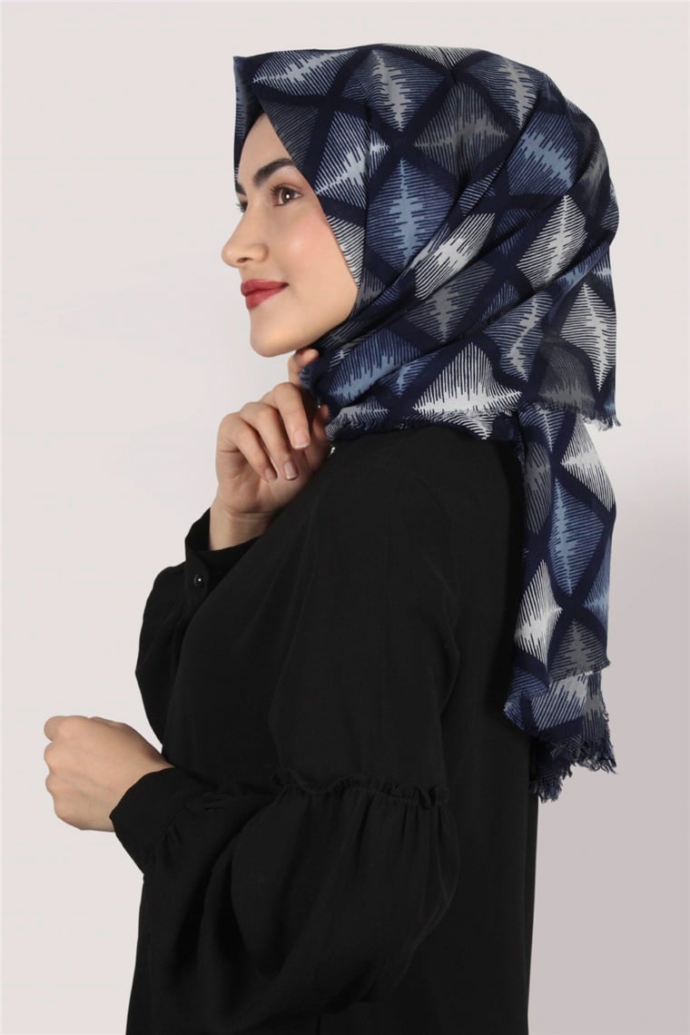 Coton Exculisive Şal 1947-12 Desenli Lacivert