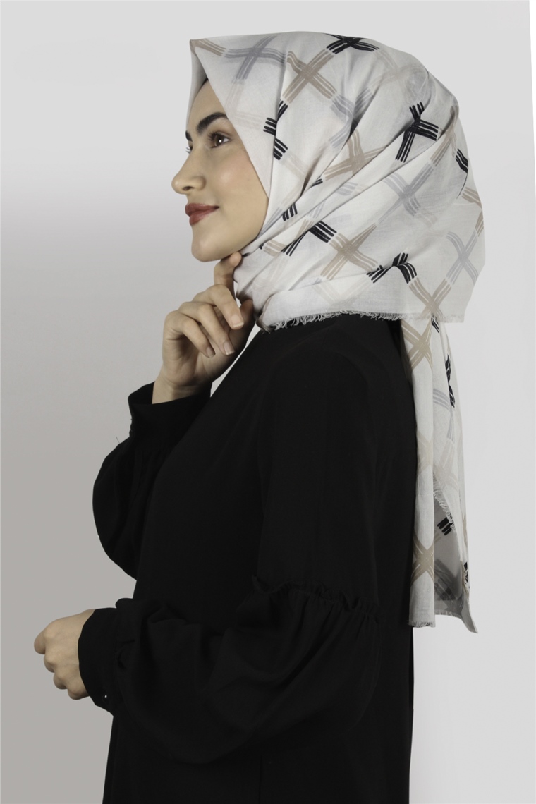 Coton Exculisive Şal 1947-3 Desenli Krem