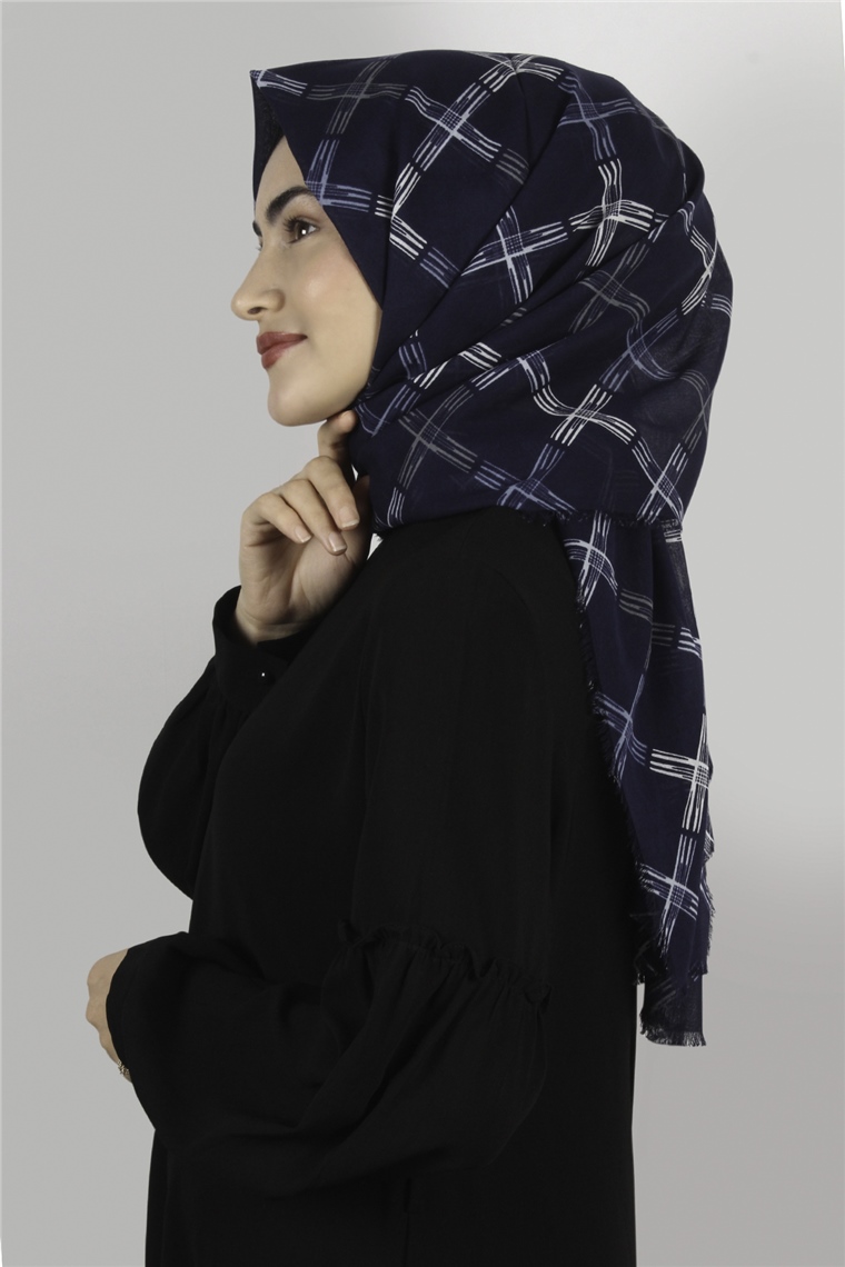 Coton Exculisive Şal 1947-5 Desenli Lacivert