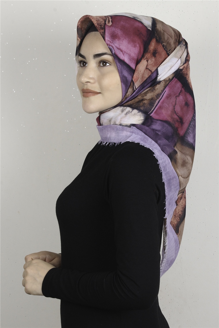 Coton Kare Eşarp 1674-14 Lila