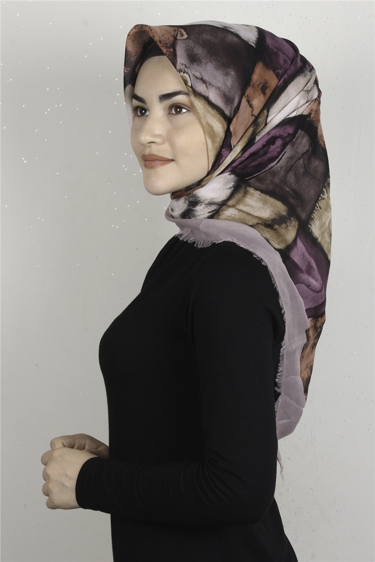 Coton Kare Eşarp 1674-15 Gül Kurusu