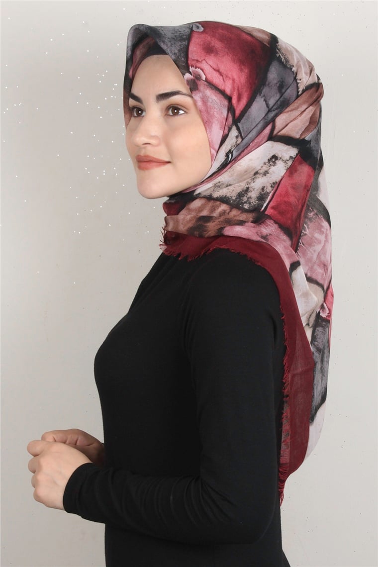 Coton Kare Eşarp 1674-9 Bordo