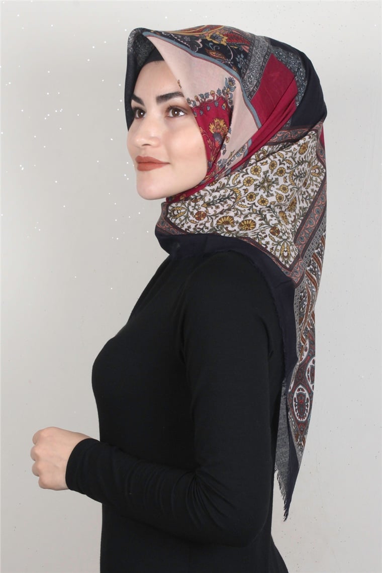 Coton Kare Eşarp 1679-2 Lacivert