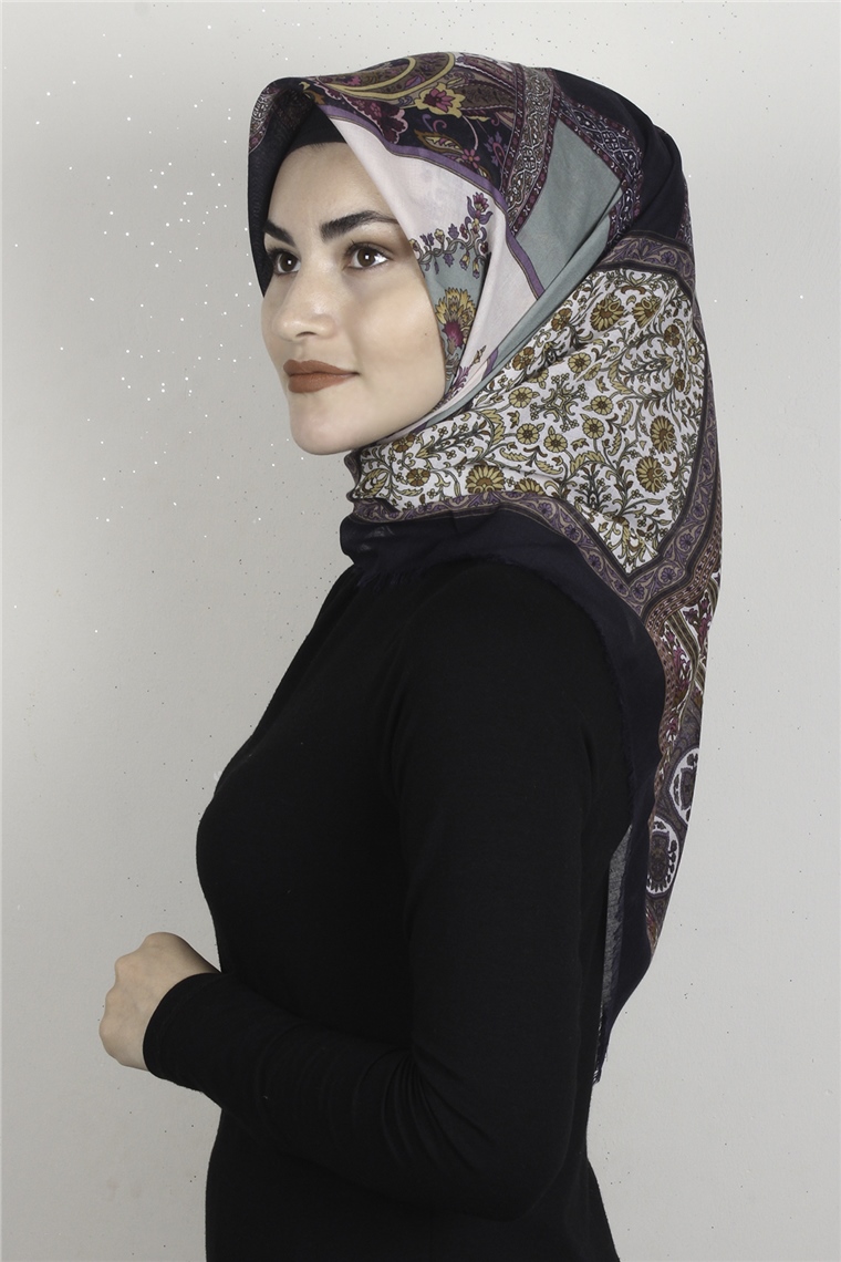 Coton Kare Eşarp 1679-5 Lacivert