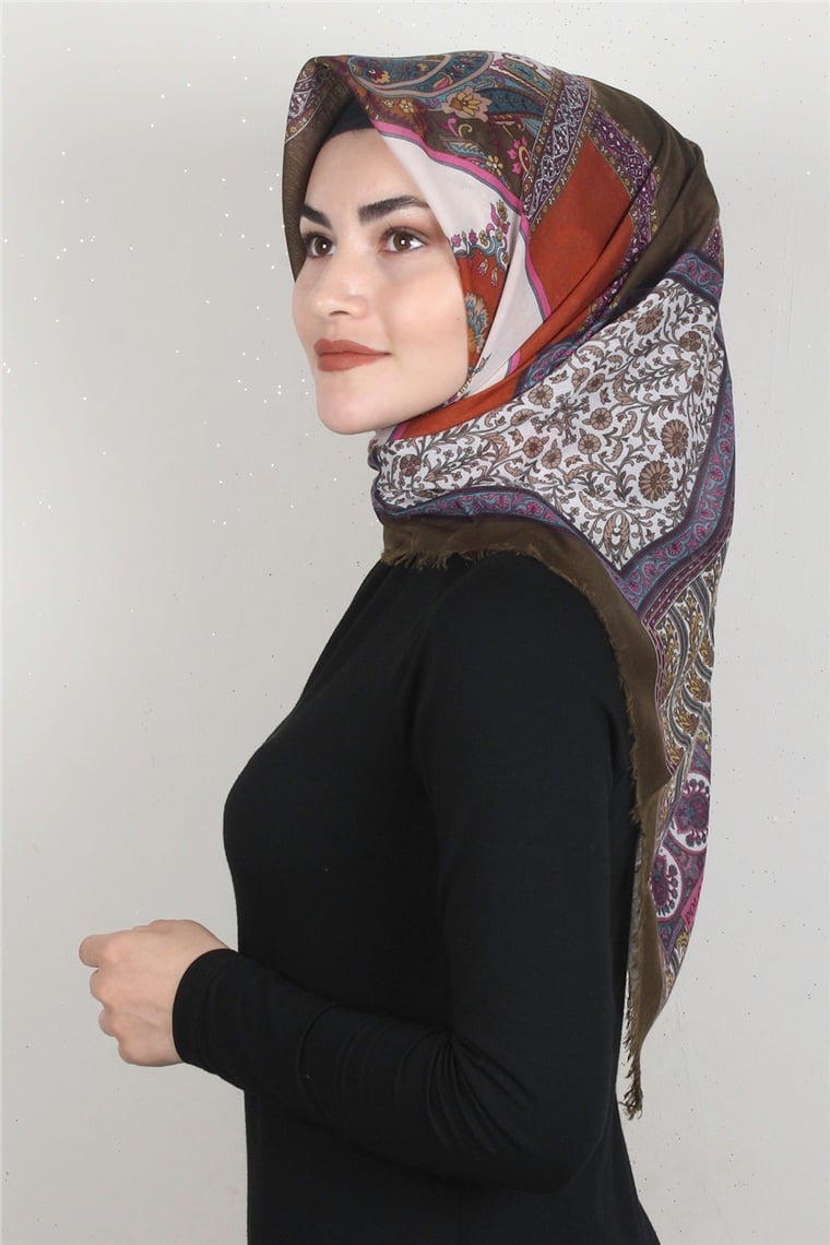 Coton Kare Eşarp 1679-6 Haki