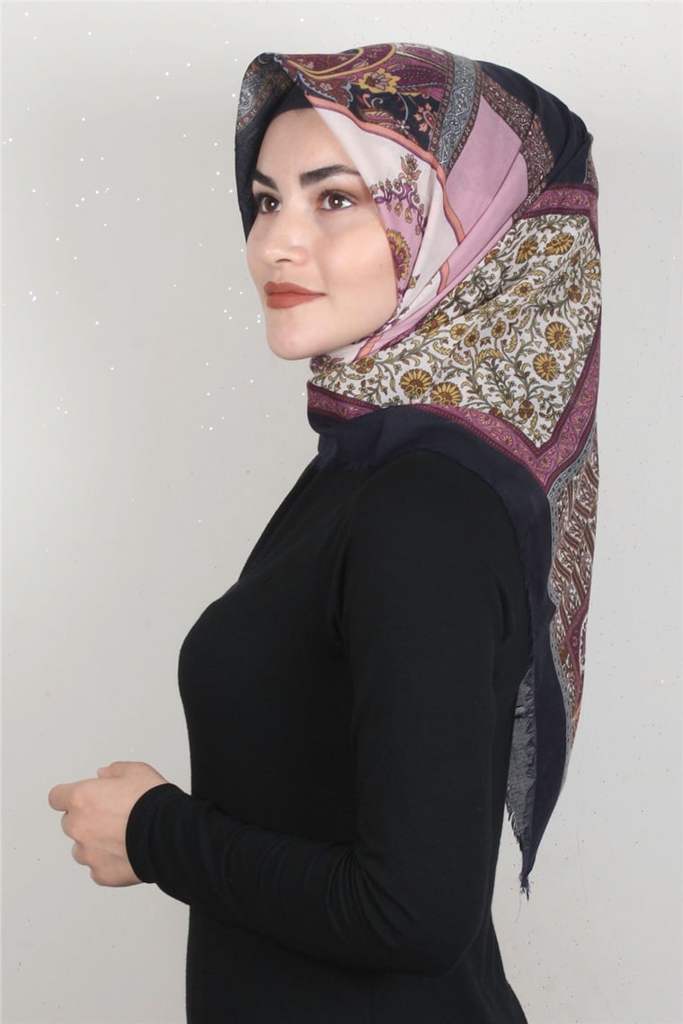 Coton Kare Eşarp 1679-8 Lacivert