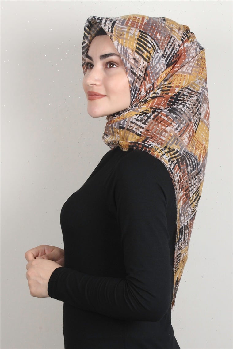 Coton Kare Eşarp 1680-1 Sarı