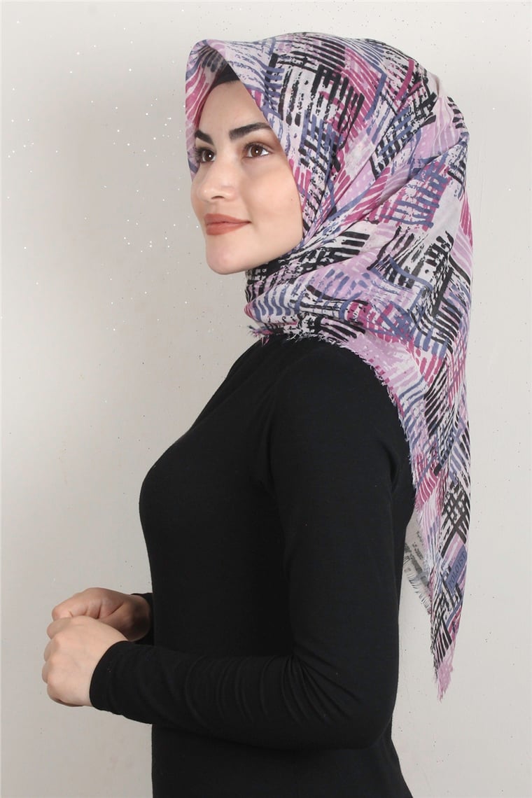 Coton Kare Eşarp 1680-12 Pembe