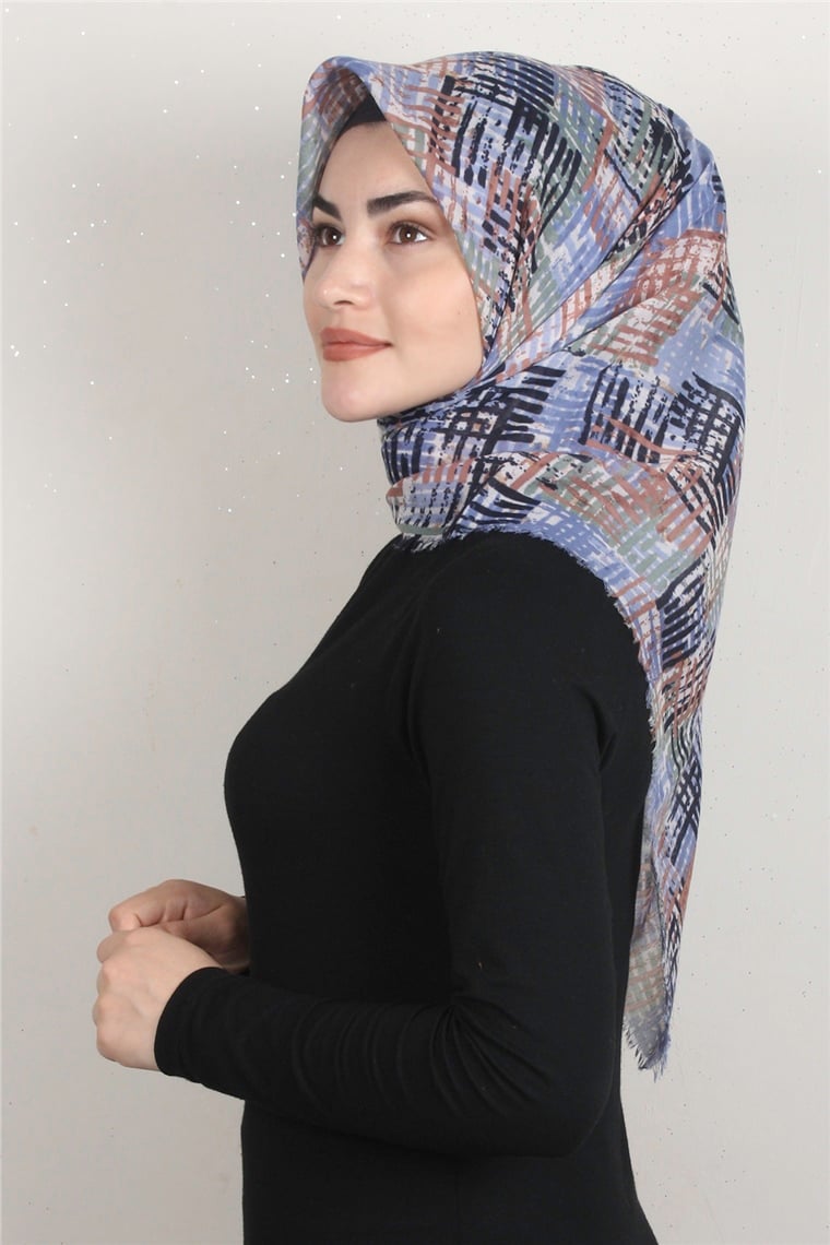 Coton Kare Eşarp 1680-16 Mavi