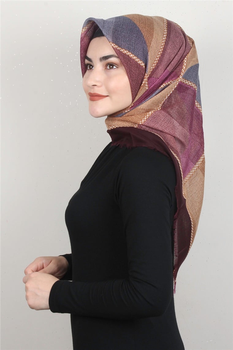 Coton Kare Eşarp 1682-14 Bordo