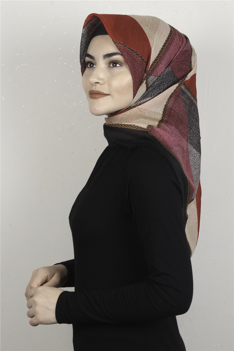 Coton Kare Eşarp 1682-2 Siyah-Kırmızı