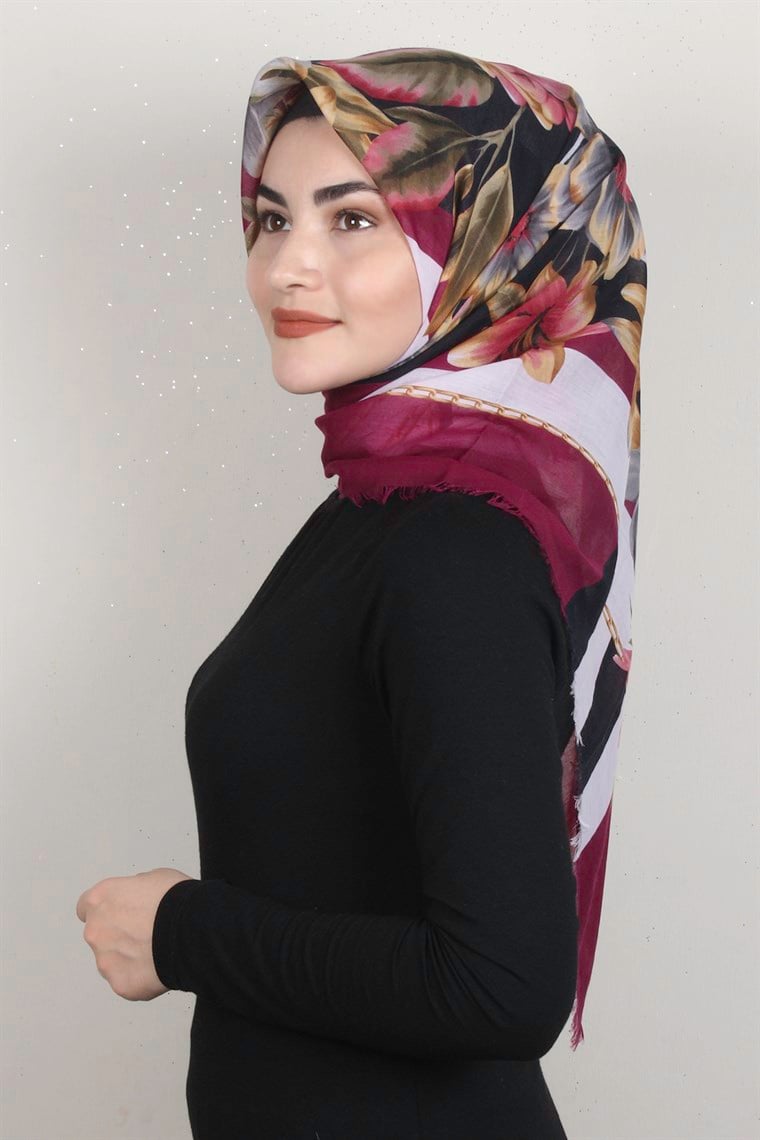 Coton Kare Eşarp 1684-1 Fuşya