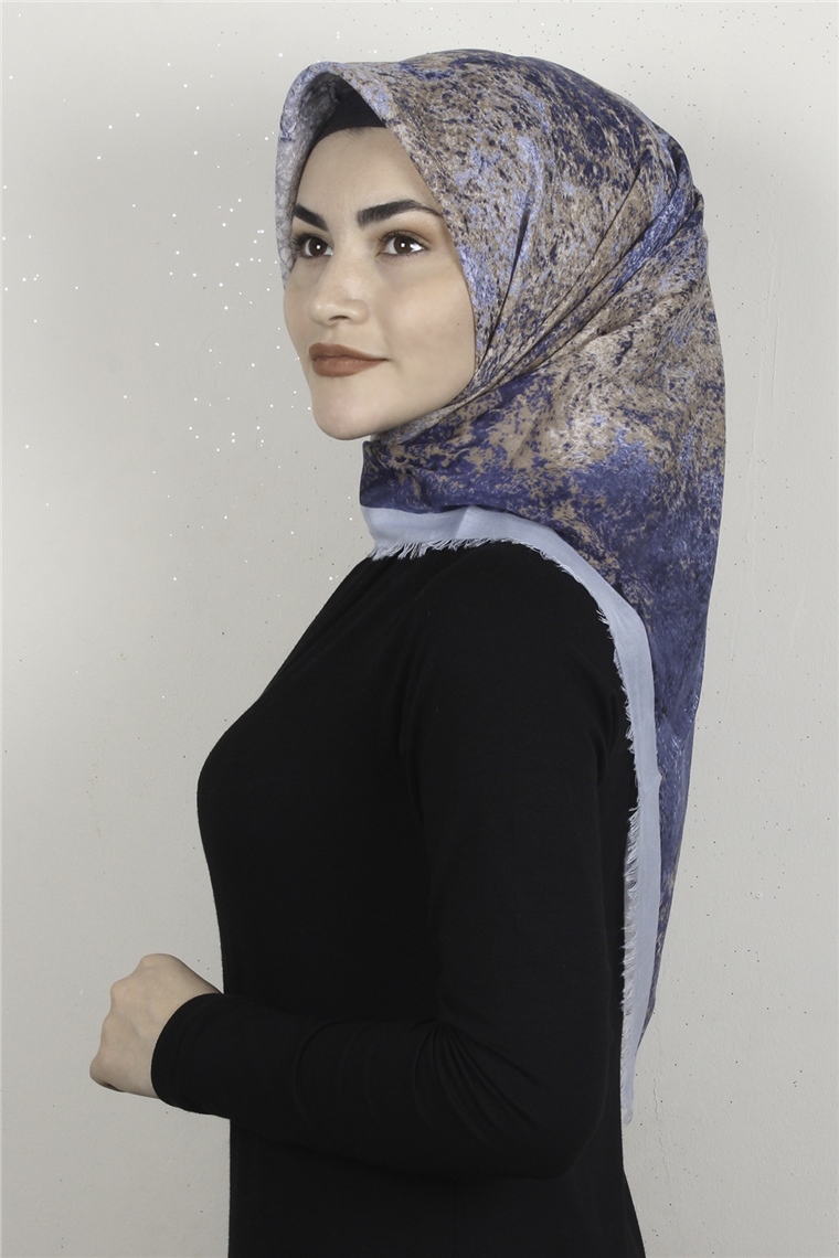 Coton Kare Eşarp 1685-6 Açık Mavi