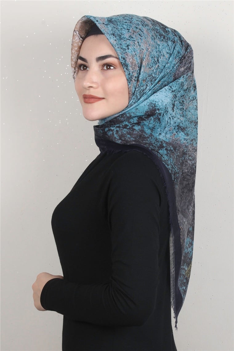 Coton Kare Eşarp 1685-9 Lacivert
