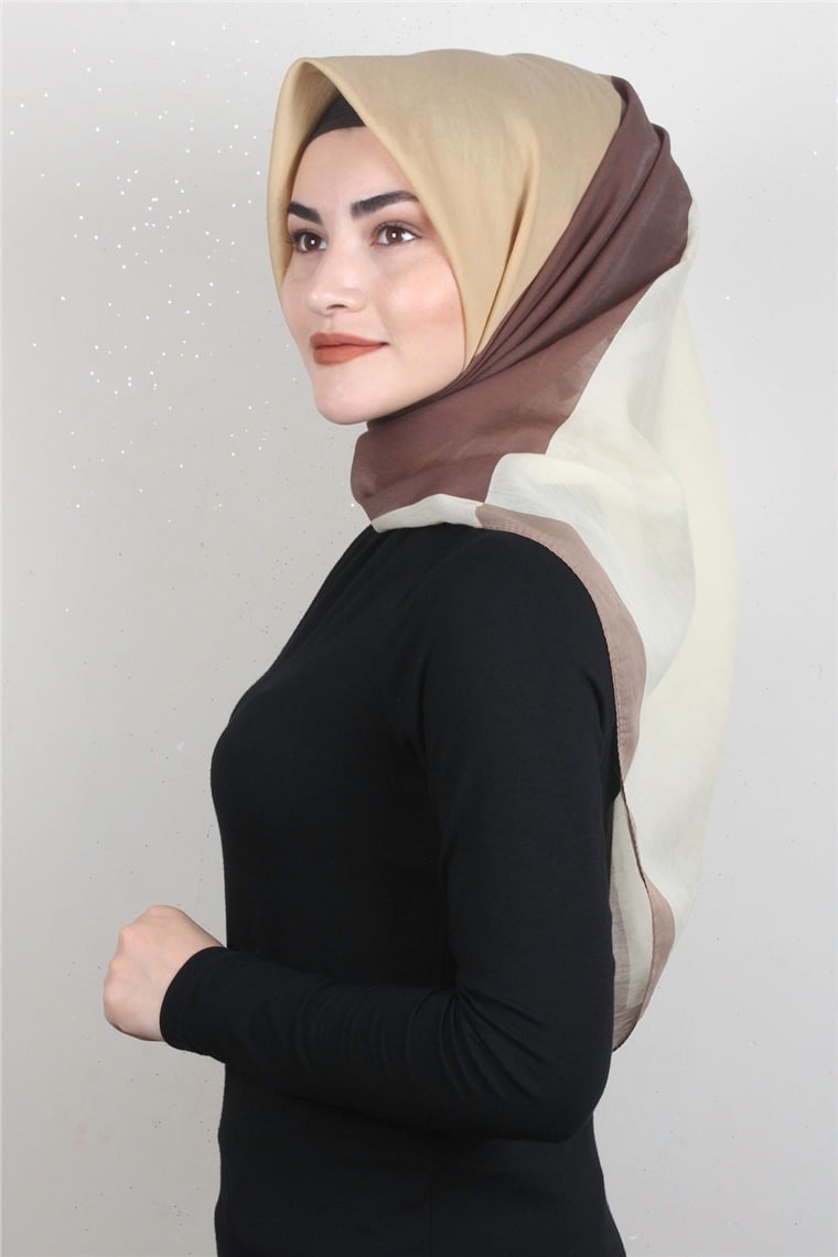 Coton & Silk Eşarp 3634-3 Kahve-Sarı
