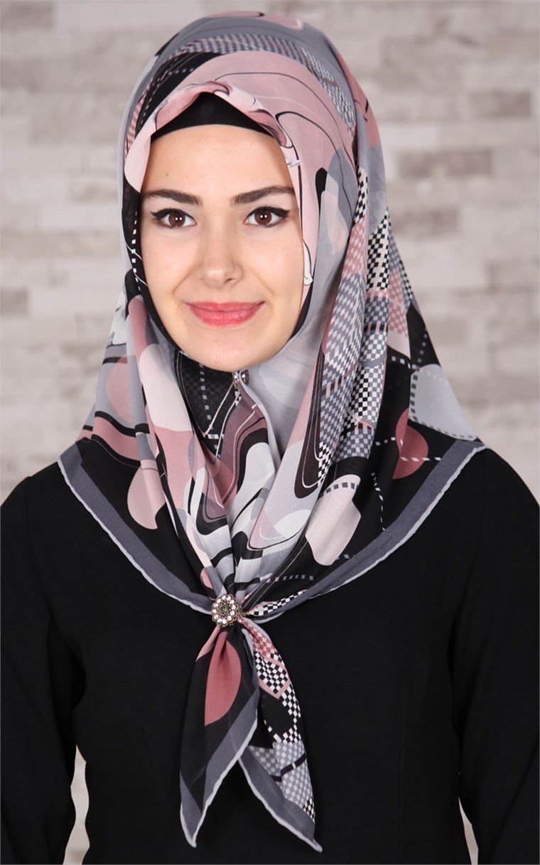 Piramit Krep Eşarp 116-0003-01 Gri