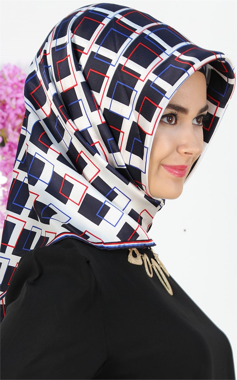 3733-17 ARMİNE İPEK LACİVERT KIRMIZI